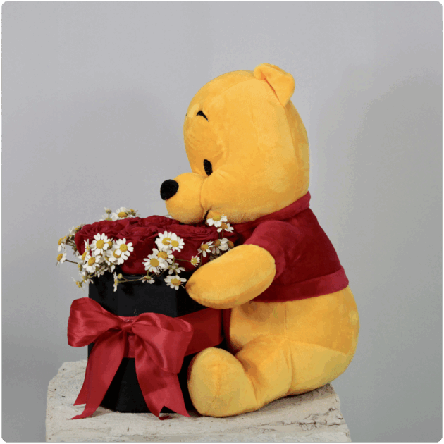Arreglo de rosas rojas + un peluche winnie pooh - Image 2
