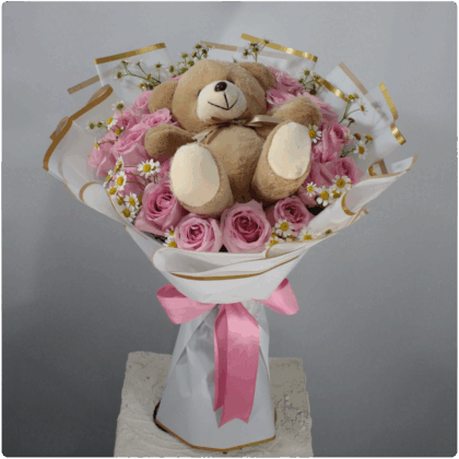Bouquet de  rosas hermosas Santa María más un peluche