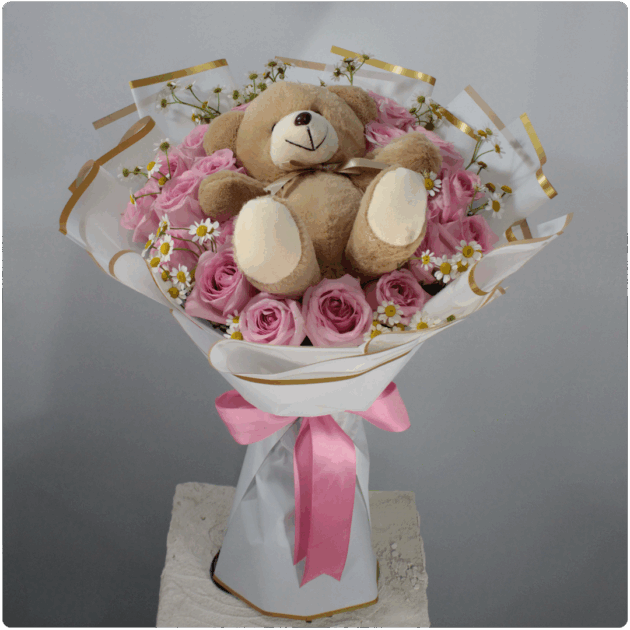 Bouquet de  rosas hermosas Santa María más un peluche