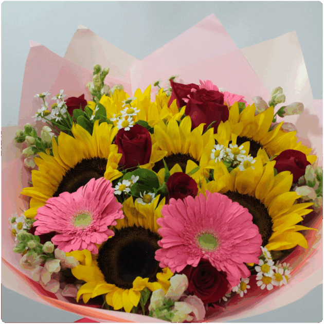 Bouquet de rosas girasal rosas gerberas y Santa María - Image 2