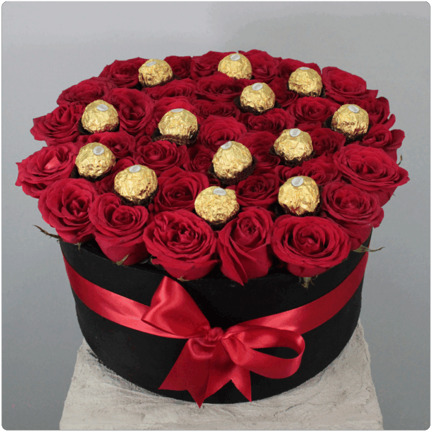 Box de  rosas + chocolate Ferrero rochier