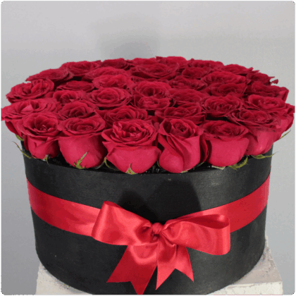 Box de  rosas rojas con caja de madera